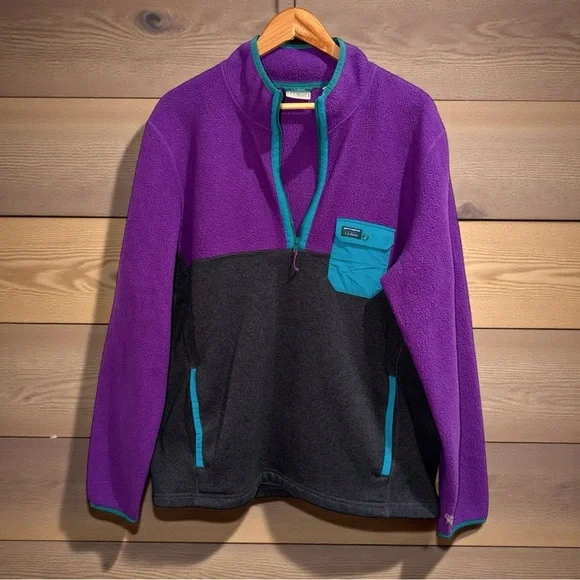 Vintage L.L. Bean Men’s Color-block 1/4 Zip Fleece Pullover with Pockets - Picture 3 of 6